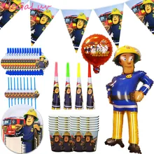 

Fireman Sam Birthday Theme Party Disposable Tableware Set Paper Cups Plates Fire Truck Birthday Party Decorations Baby Shower