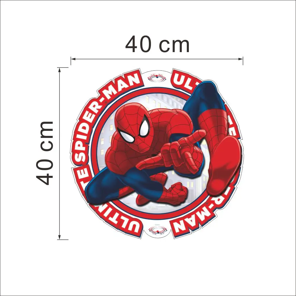 3D Spiderman wall sticker on a child’s bedroom wall, showing Spiderman in action pose bursting through the wall with vivid comic-style detail. dimensions 0040