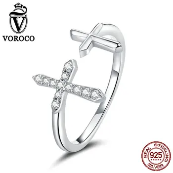 

VOROCO 2020 Genuine 925 Sterling Silver Shine Cross Finger Rings for Women Band Engagement Statement Wedding Jewelry Anel BKR680