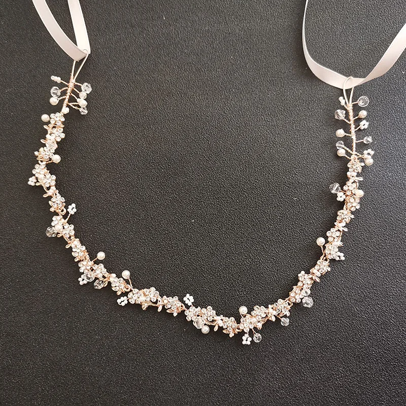 SLBRIDAL Handmade Alloy Crystal Rhinestones Pearls Bridal Hair Vine Headband Wedding Hair Accessories Bridesmaids Women Jewelry