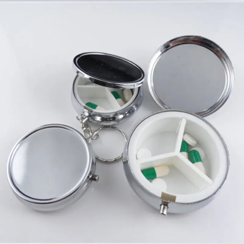 

AACAR 1PC/lot Mini Metal Round Silver Tablet Pill Boxes Holder Advantageous Container Medicine Case Small Storage