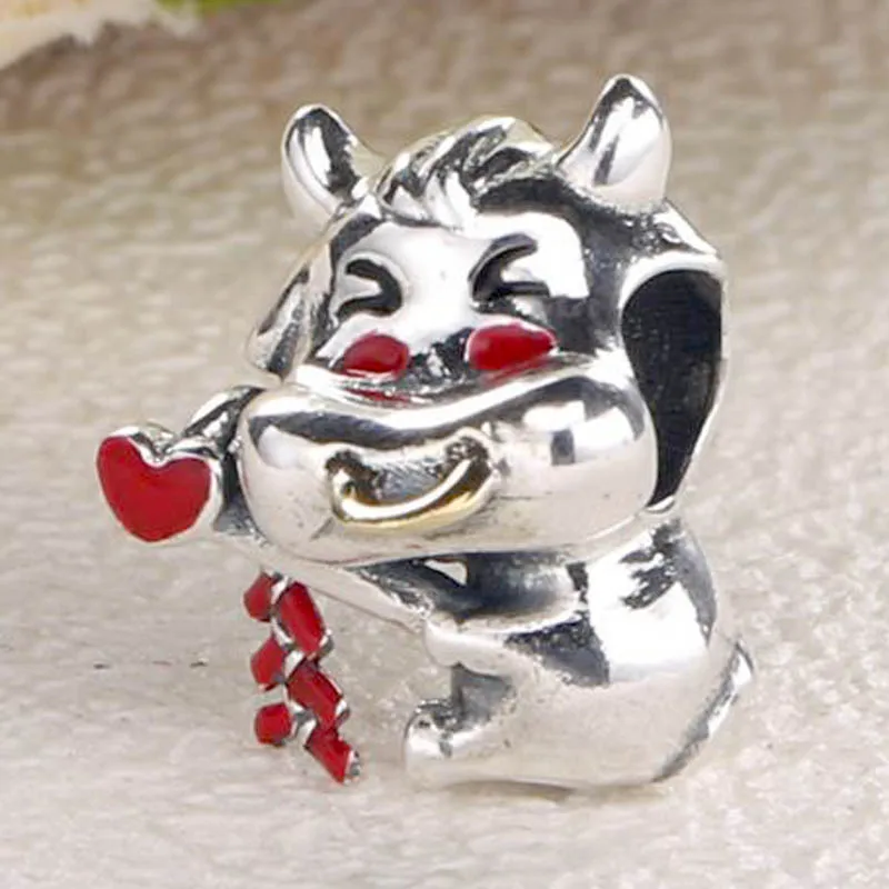 

New 925 Sterling Silver Charm Cute Chinese Ox Symbolizing Honesty & Hardworking Bead Fit Original Bracelet Necklace DIY Jewelry