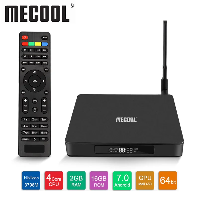 

MECOOL K6 Android 7.0 TV Box 2GB RAM 16GB ROM 2.4G&5G WiFi set top box 100Mbps 4K smart box VP9 USB3.0 DVB S2-T2-C Set Top Box