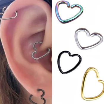 

Piercing 2pcs Surgical Steel Heart Ring Cartilage Tragus Piercing Earrings Oreja Ear Stud Helix Fake Earrings Body Jewelry