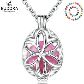 

Eudora 20mm Unique Harmony Pregnancy ball Necklace Pregnancy bola ball pendant with Flower egg cage new Jewelry with box K392
