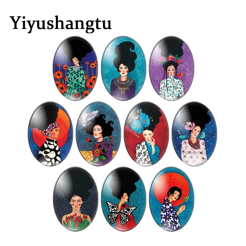 

Новая Художественная иллюстрация длинных волос для женщин, 13x1, 8 мм/18x2, 5 мм/30x40 мм, Овальный фотостеклянный кабошон, фурнитура для изготовления плоской задней части