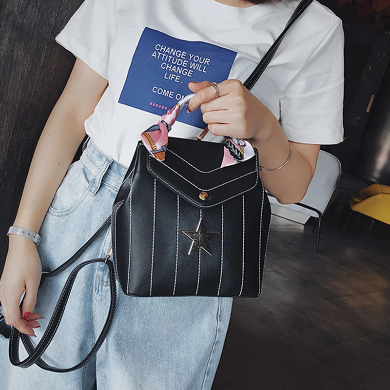 

Simple Leather Small Backpack for Teenage Girl Star Pattern Small Backpack Female Scarf Shoulder Bag Lady Travel Bagpack Mochila