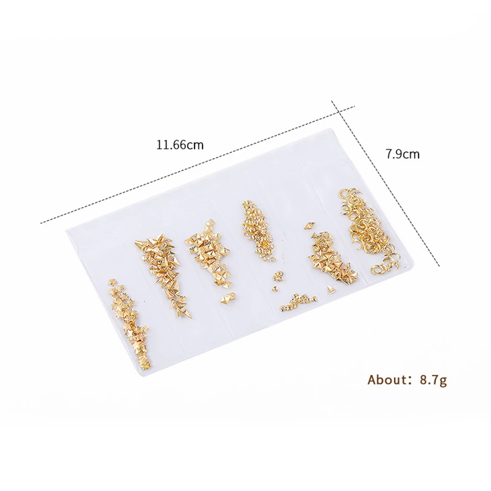 6 видов конструкций/упаковка смешанные 3D полые металлические рамки для ногтей золотые заклепки в виде ракушки гвозди для ногтей DIY маникюр Дизайн ногтей шитье одежды сумки украшения