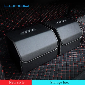 

2020 Solid color Leather trunk organizer PU leather Storage Bag Folding With Food, drink, umbrella Tidying Car Trunk Stowing Box