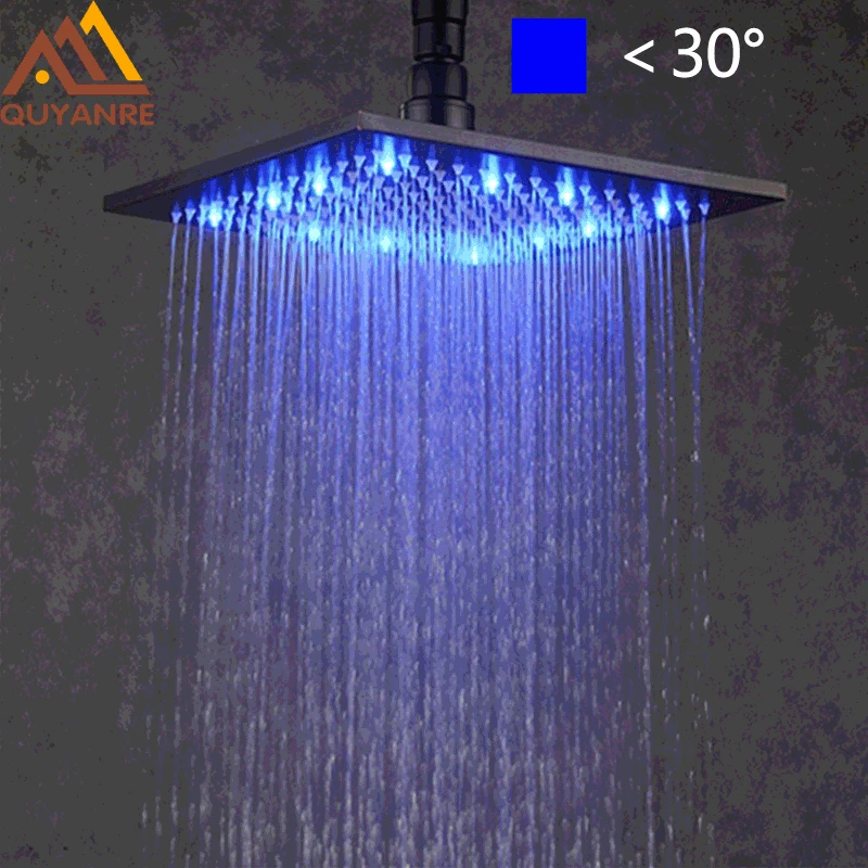 black led changes 16" rainfall shower head solid brass rgb led light