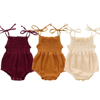 

Summer Newborn Baby Girl Clothes Sleeveless Solid Color Strap Romper Jumpsuit One Pieces Outfits Sunsuit Clothes 0-18M