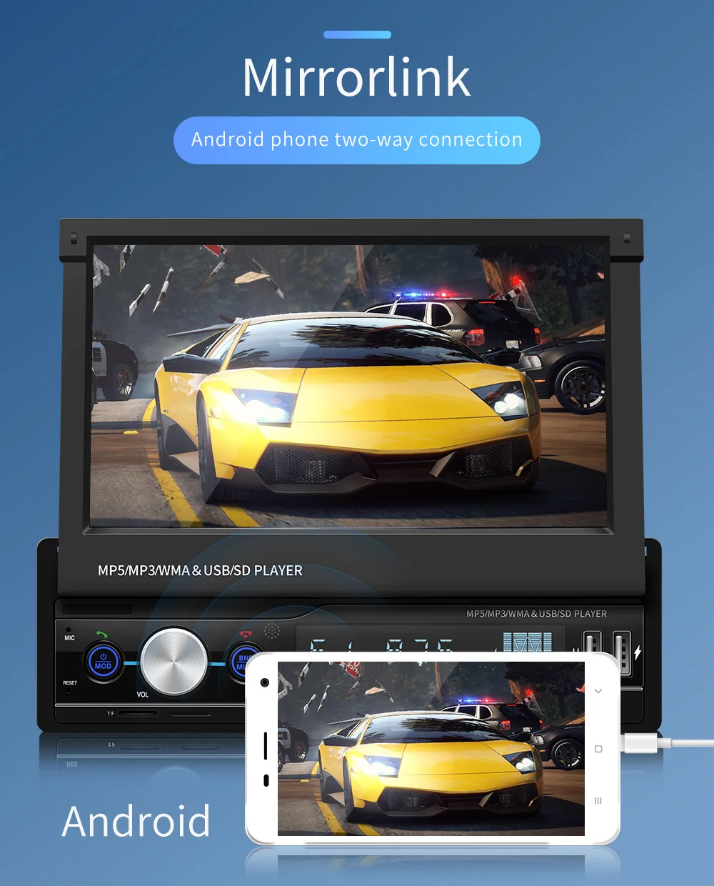  1din 7 Inch HD Touch Screen Car Multimedia Player RDS FM Bluetooth SD Stereo Universal MP5 Player S
