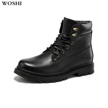 

genuine leather Boots Winter Men Ankle Boots Fashion Shoes Winter Men Boots Warm Shoes With Fur plush lace up snow boots n5