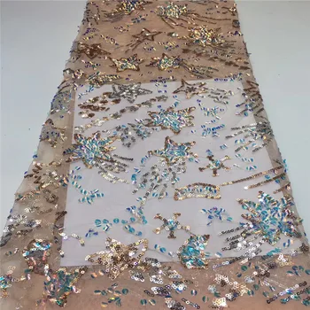 

Cassiel New French Nigerian sequins net lace,African tulle mesh Sequence lace fabric high quality for wedding dress 5yards/lot