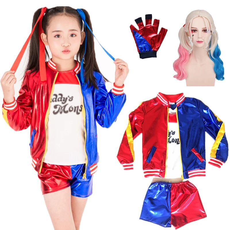 Детский костюм для девочек, костюм для самоубийцы, Харли Куинн, шорты, топ, комплект одежды для девочек, отряд самоубийц, детские костюмы для косплея, костюм из 5 предметов