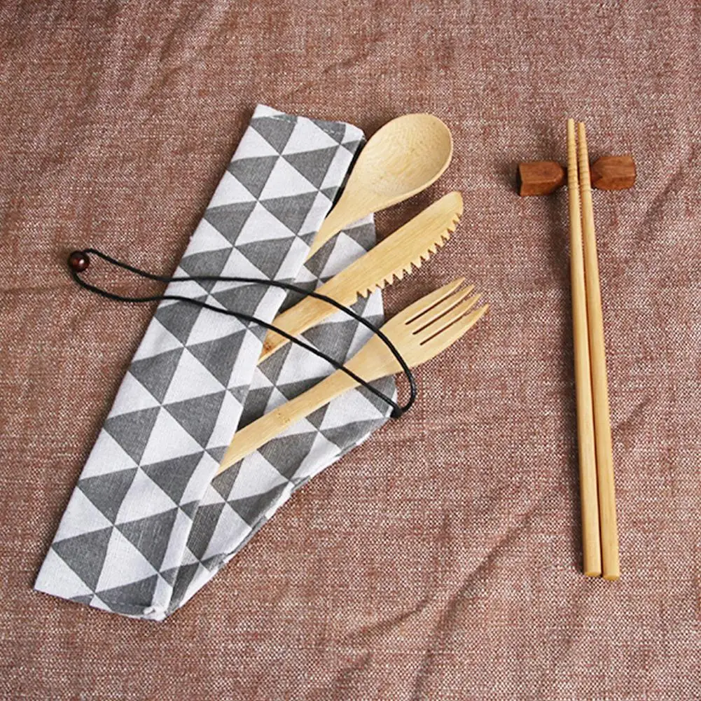 Японский бамбуковый набор столовых приборов многоразовые бамбуковые столовые приборы дорожная посуда с сумками для хранения для кухни поставщик