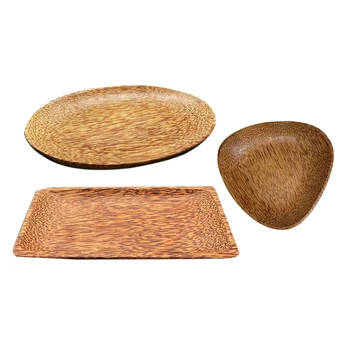 

3 Pack Coconut Wood Fruit Plate Set -Dessert Serving Tray Bread Nuts Snacks Tea Tray Sushi Pans Tableware Home Decor