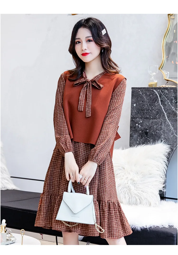 Fashion Womens Breastfeeding Dresses Autumn Winter Maternity Pregnant Nursing Dress 2 Pcs Long Sleeve Ruffles Pregnancy Clothes (18)