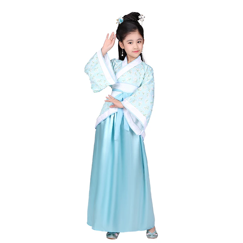 Детская одежда в китайском стиле для девочек; одежда для выступлений; одежда для певицы; одежда для сцены; костюм для народных танцев; костюм принцессы; платье феи - Цвет: Light blue