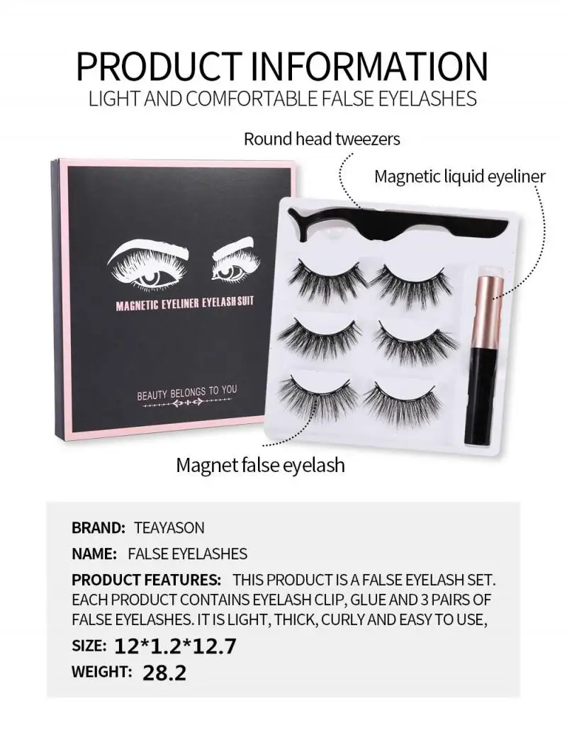 3Pairs Of 3D Magnetic Eyeliner Liquid False Eyelashes Set Waterproof Long Lasting Eyelash Extension Magnet Eyelashes Tweezer Set 3Pairs Of 3D Magnetic Eyeliner Liquid False Eyelashes Set Waterproof Long Lasting Eyelash Extension Magnet Eyelashes Tweezer Set