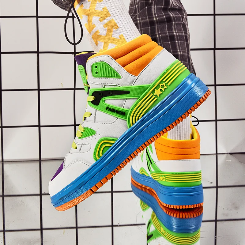 

Mens Fashion Casual Shoes Men Casual High-top Chunky Sneakers Breathable Sports Shoes Color Block Platform Outdoor Shoes