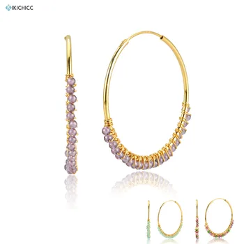 

Kikichicc 100% 925 Sterling Silver Malia Moonstone Hoops 40MM Circle Beads Luxury Piercing Ohrringe Pendiente Earring Jewelry