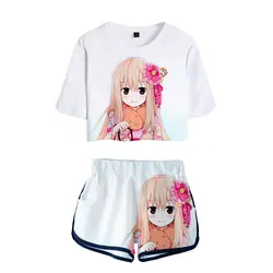 2019New футболка Женские комплекты Модный хлопковый спортивный костюм с короткими рукавами японский аниме сухая футболка для девочек + шорты