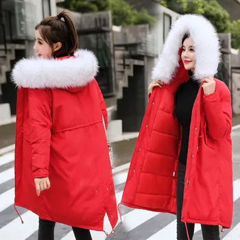 

2019 Winter Jacket Plus Size Womens Parkas Thicken Outerwear solid Hooded Long Coats Female Slim Cotton Padded Basic Tops R1053