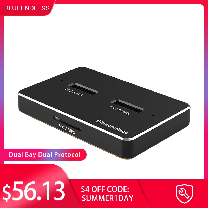 

Чехол для жёсткого диска Dual Bay M2 SSD, футляр NVME NGFF для M Key & B + M Key SSD, внешняя док-станция Hd