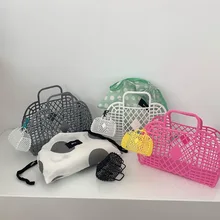 Портативная пластиковая сумка, корзина для покупок, модная сумка для хранения, корейские летние пляжные сумки, женские повседневные сумочки, украшение дома