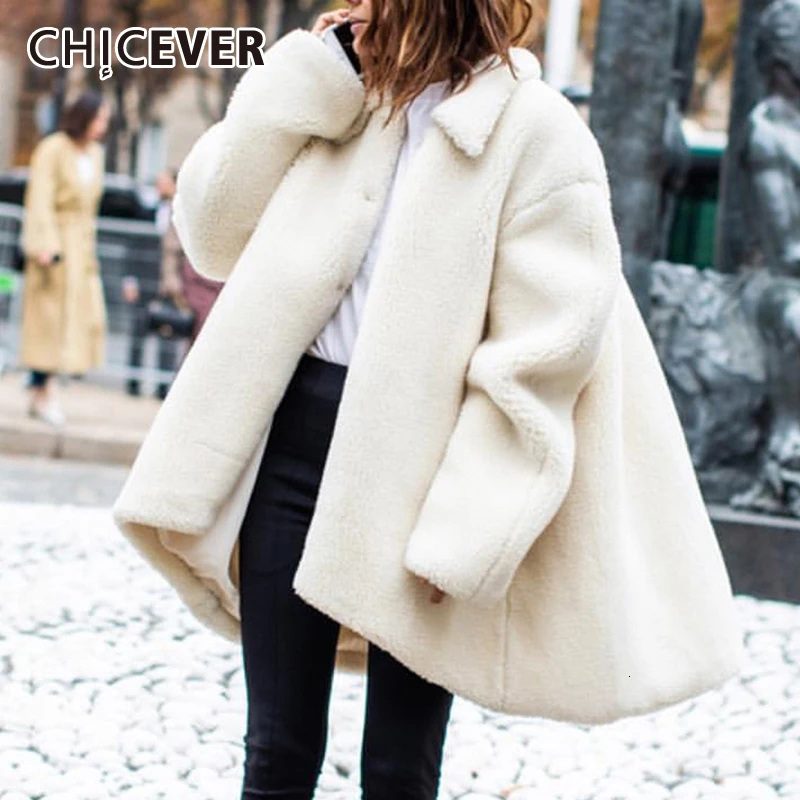 CHICEVER, повседневные свободные женские пальто из овечьей шерсти, воротник с лацканами, длинный рукав, несимметричный подол, куртка для женщин, модная новая одежда