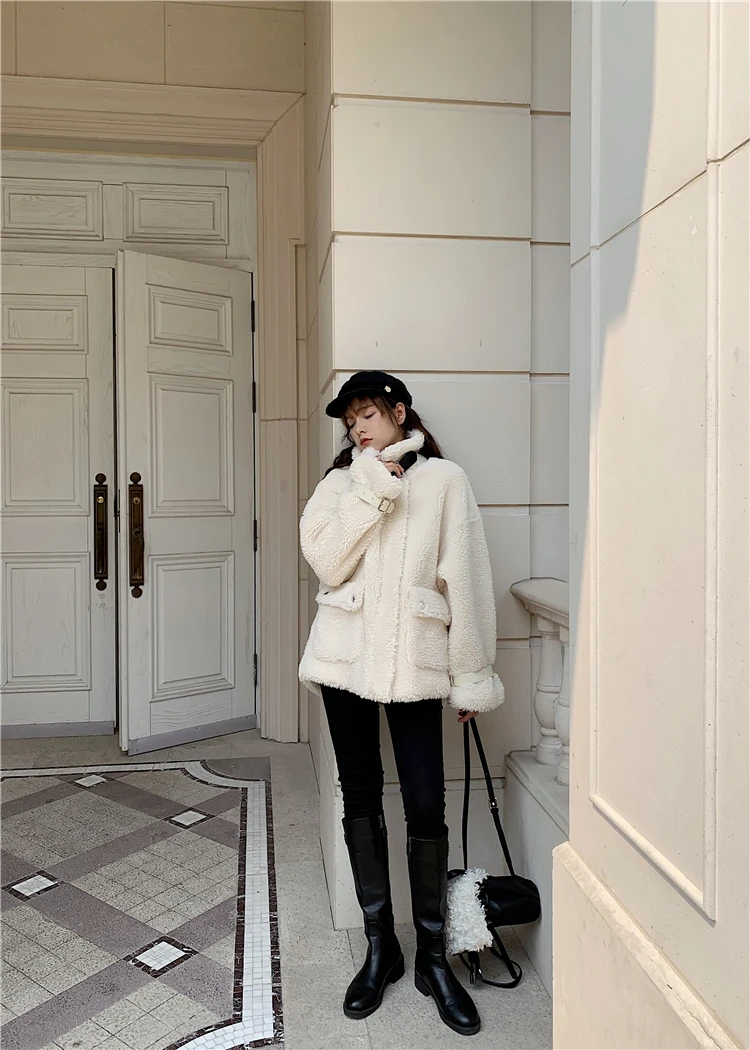Новое Стильное пальто из берберского флиса для фотосессии, Женское зимнее пальто в Корейском стиле, популярное свободное плотное короткое пальто в стиле лени