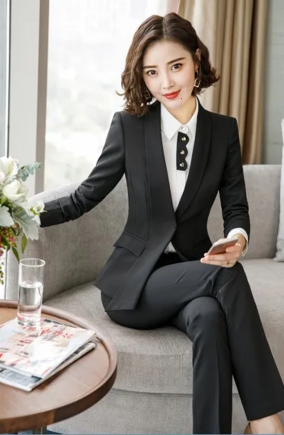 New Women's Formal Clothing Long Sleeve Long Sleeve Short Sleeve Long Skirt And Skirt Office Women's Temperament Work Maternity - Цвет: Black coat and pants