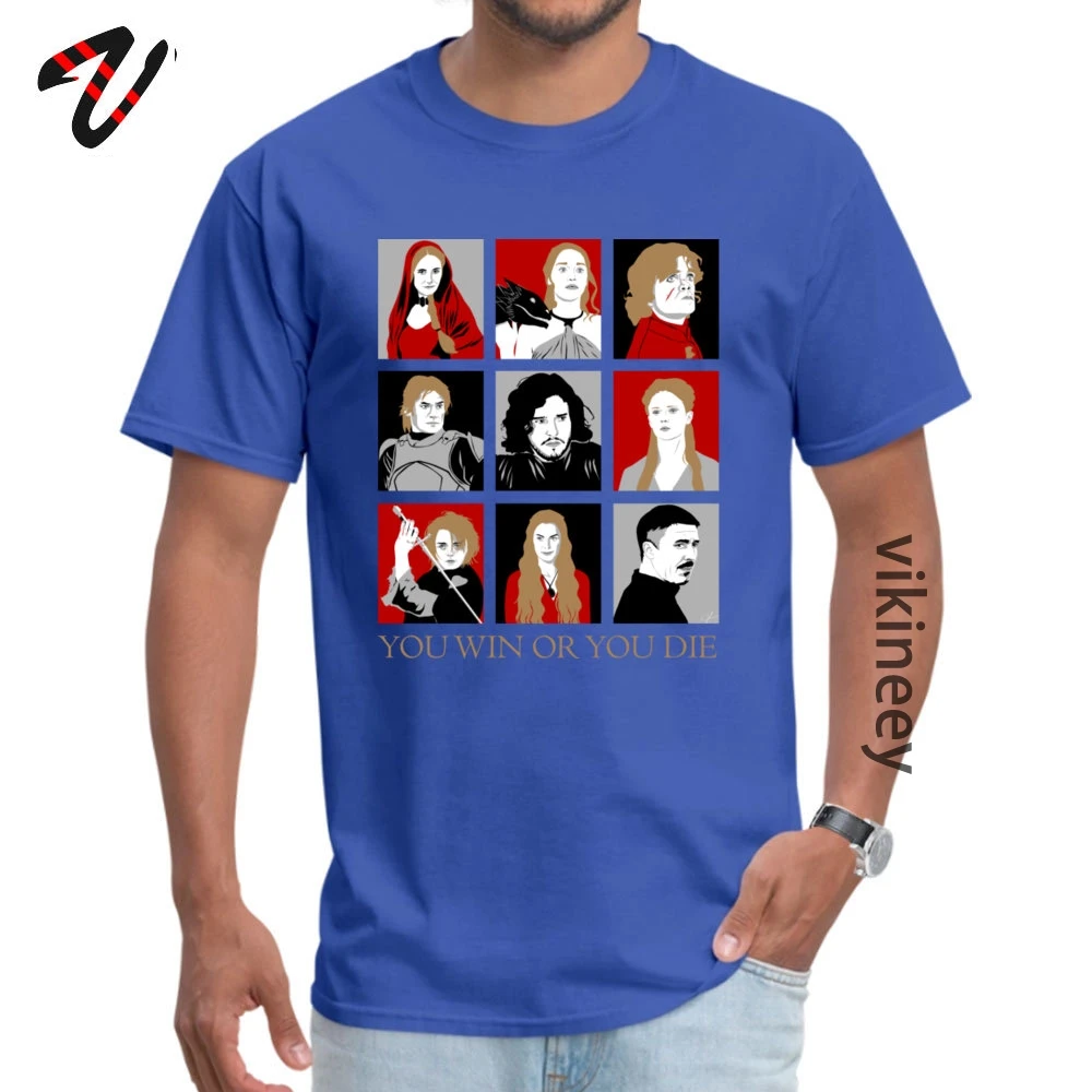 Cotton Fabric Men Short Sleeve All_Characters__Game_of_Thrones_ T Shirts Family Tees Family Design Crew Neck Tshirts All_Characters_-_Game_of_Thrones_3587 blue