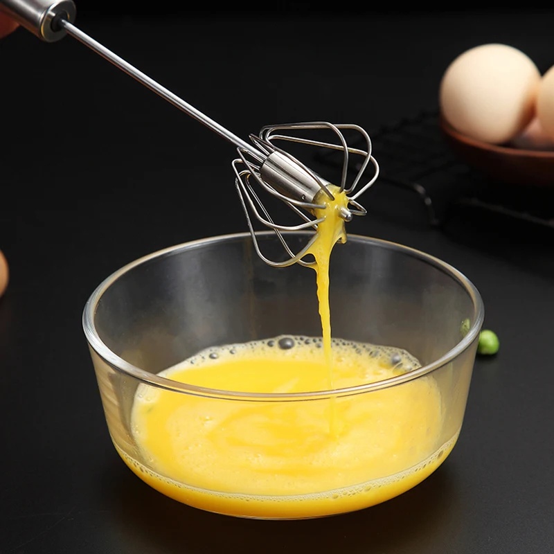 1Pc Stainless Steel Egg Beater Manual Self Turning Whisk Semi-Automatic Egg Beater Hand Mixer Cream Blender Kitchen Baking Tools (4)