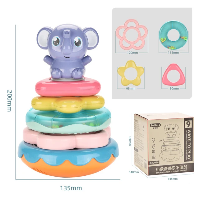 Baby Musical Toy Rattles For Kids Infant Interactive Stacking Ring Tower Early Learning Elephant Toddler Educational Tumbler Toy 6