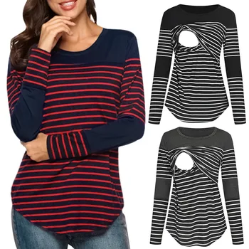 

Women Maternity Long Sleeve Striped Nursing Tops T-shirt For Breastfeeding Maternity blouse