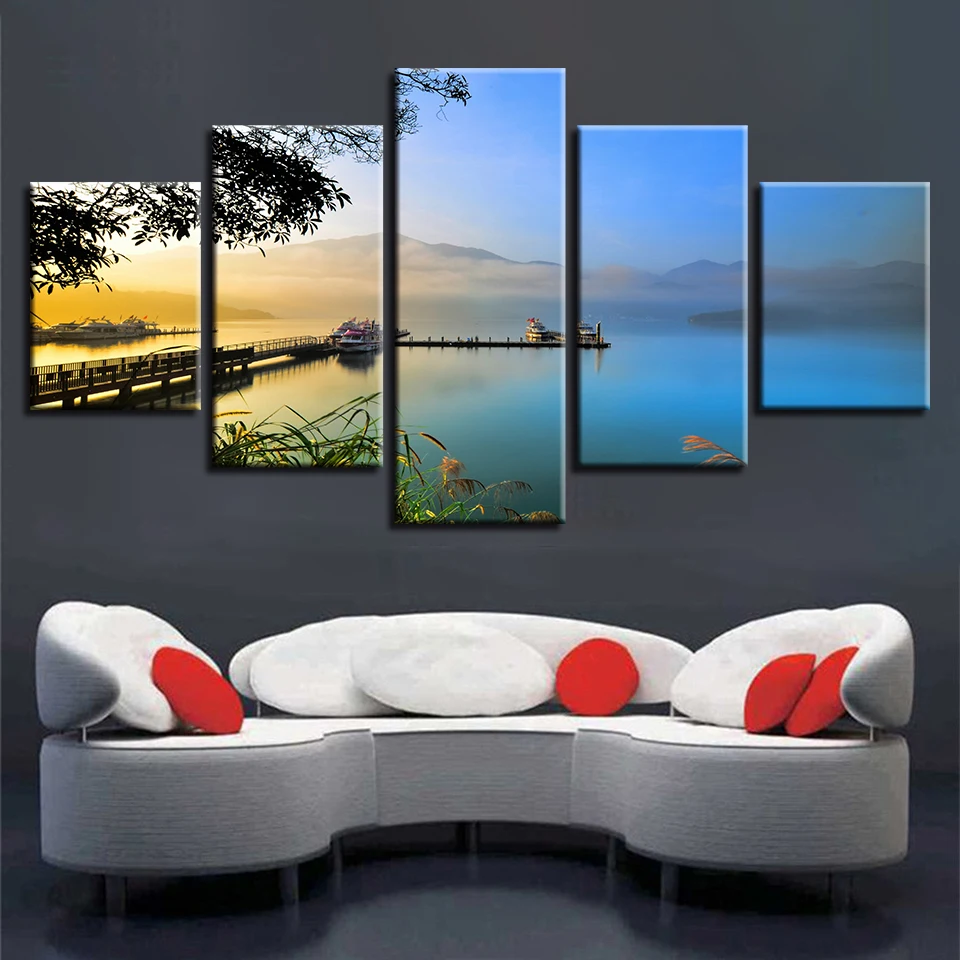 Рамка фото принты Wall Art 5 шт. мост горный Sunrise природный пейзаж живопись холст