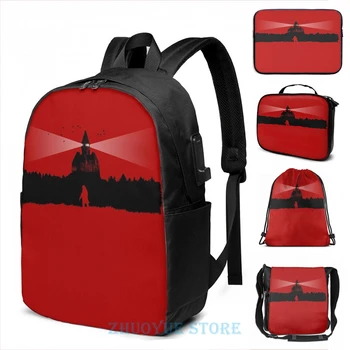 

Funny Graphic print The Evil Within Light USB Charge Backpack men School bags Women bag Travel laptop bag