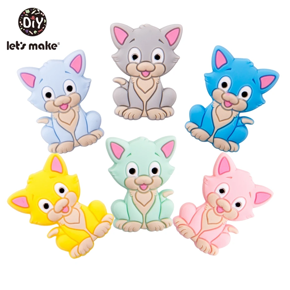 

Let's Make Silicone Teether Cat Beads 10pc Baby Toys Cartoon Food Grade Baby Rattle DIY Beads Silicone Baby Teether