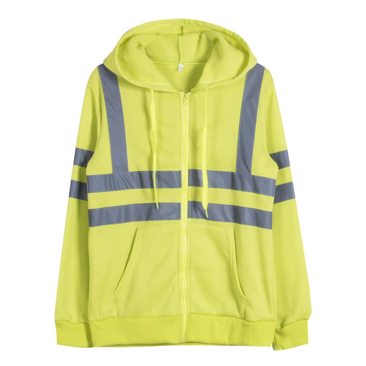 Fluorescent Green Новинка, мужская куртка с капюшоном, джемпер на молнии, флисовая толстовка с капюшоном, пальто, светоотражающая флуоресцентная полоса, безопасная рабочая одежда, инженер, 4 цвета, M-3XL - Цвет: Fluorescent Green