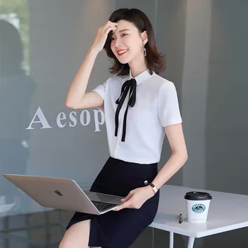 

2020 Summer Dress Ol Occupation Top Female Chiffon Shirt Slim Fit Slim Short Sleeve Shirt Chao