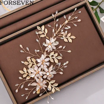 

Gold Crystal Rhinestone Tiara Flower Wedding Hair Clips Hair Jewelry Handmade Bridal Hairpins Wedding Hair Accessories Headpiece