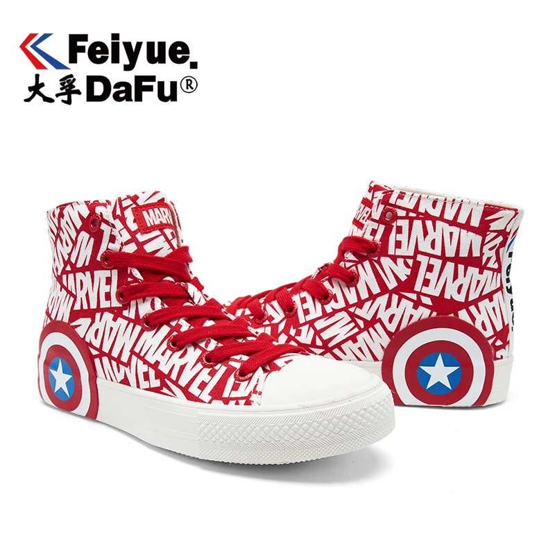Feiyue Marvel/Новинка 0015 года; парусиновая обувь; Ограниченная серия; уличные вулканизированные кроссовки «Капитан Америка»; красная обувь; женская и мужская обувь на плоской подошве