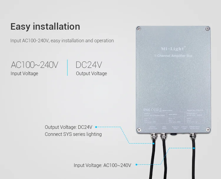 MiBOXER SYS-PT2 1-канальный светодиодный Усилитель Вход AC100 ~ 240V Выход DC24V Max 200W Водонепроницаемый IP66 светодиодный контроллер