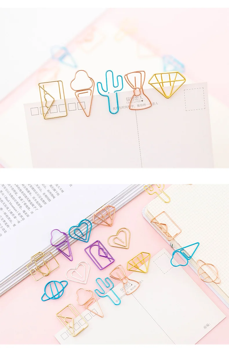 Creative clips formas cartoon shaped paperclip metal paper clip cute clamp bookmarks bright color