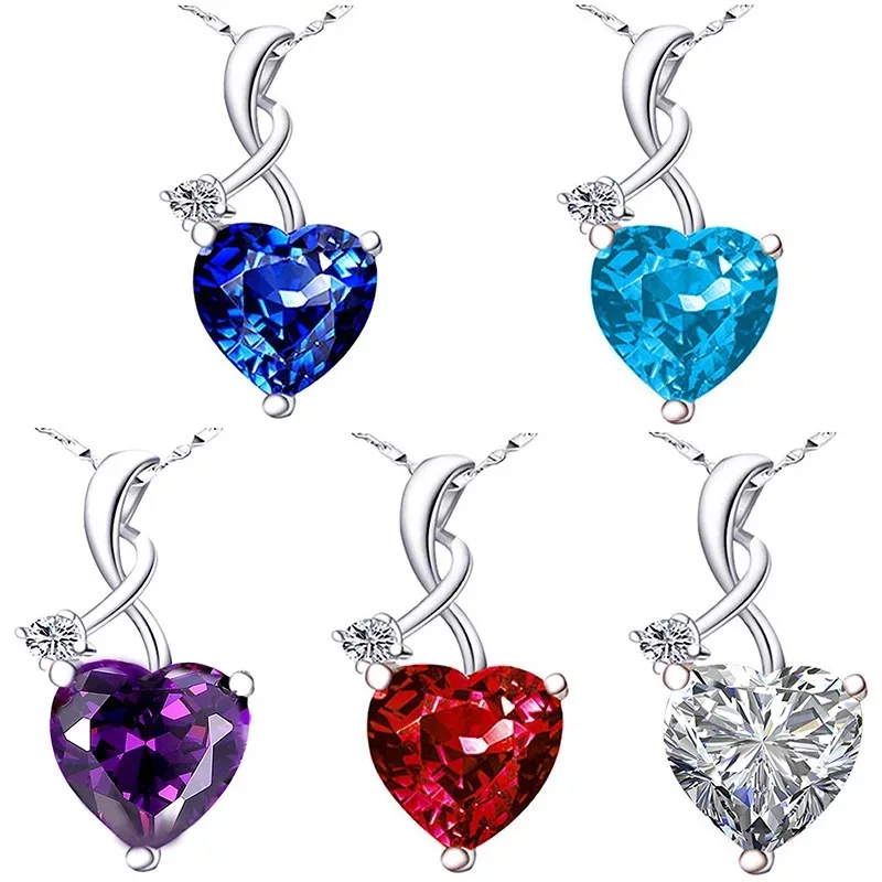 5 Colors Luxury Romantic Heart Shape Crystal Zircon Pendant Necklace For Women Engagement Fashion Jewelry Wholesale | Украшения и