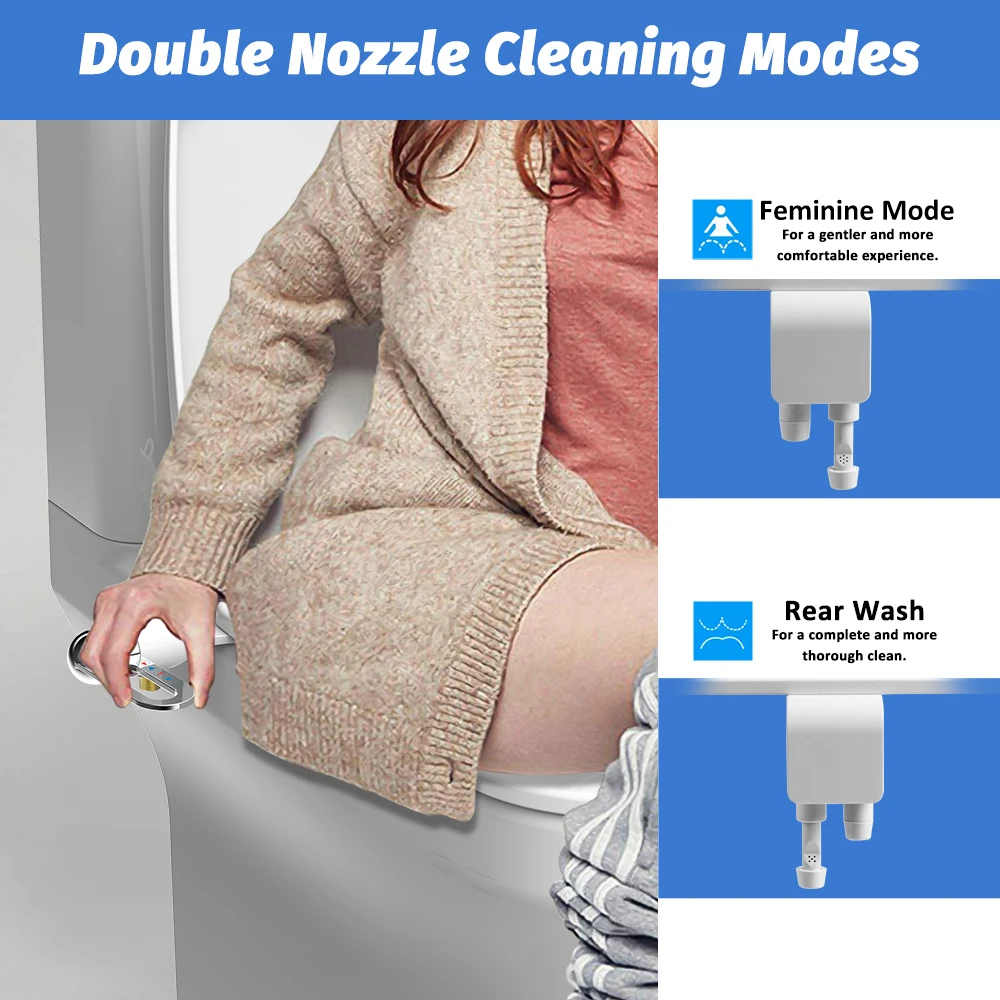 Bidet Toilet Seat New Lightweight Ultra-thin Non-Electric  Double Nozzle Adjustable Water Pressure 6