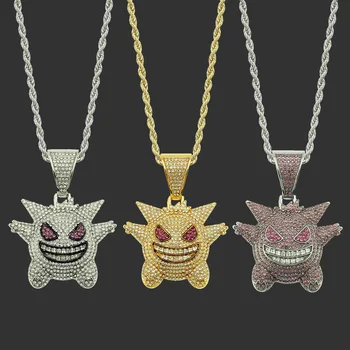 

TAKARA TOMY Creative European and American Diamond Hip Hop Pendant Necklace Pokemon Geng Ghost Cartoon Pendant Necklace Jewelry