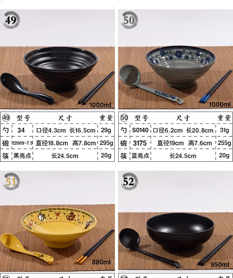 Japanese noodles lamian ramen soup bowl schopsticks spoon suit plastic melamine tableware set spicy hot pot restaurant use 2sets
